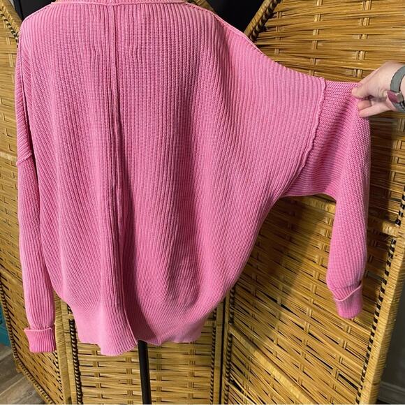 Aerie Pink Crew Neck Sweater with Ribbed Knit small 100% cotton oversized cozy - Picture 7 of 10